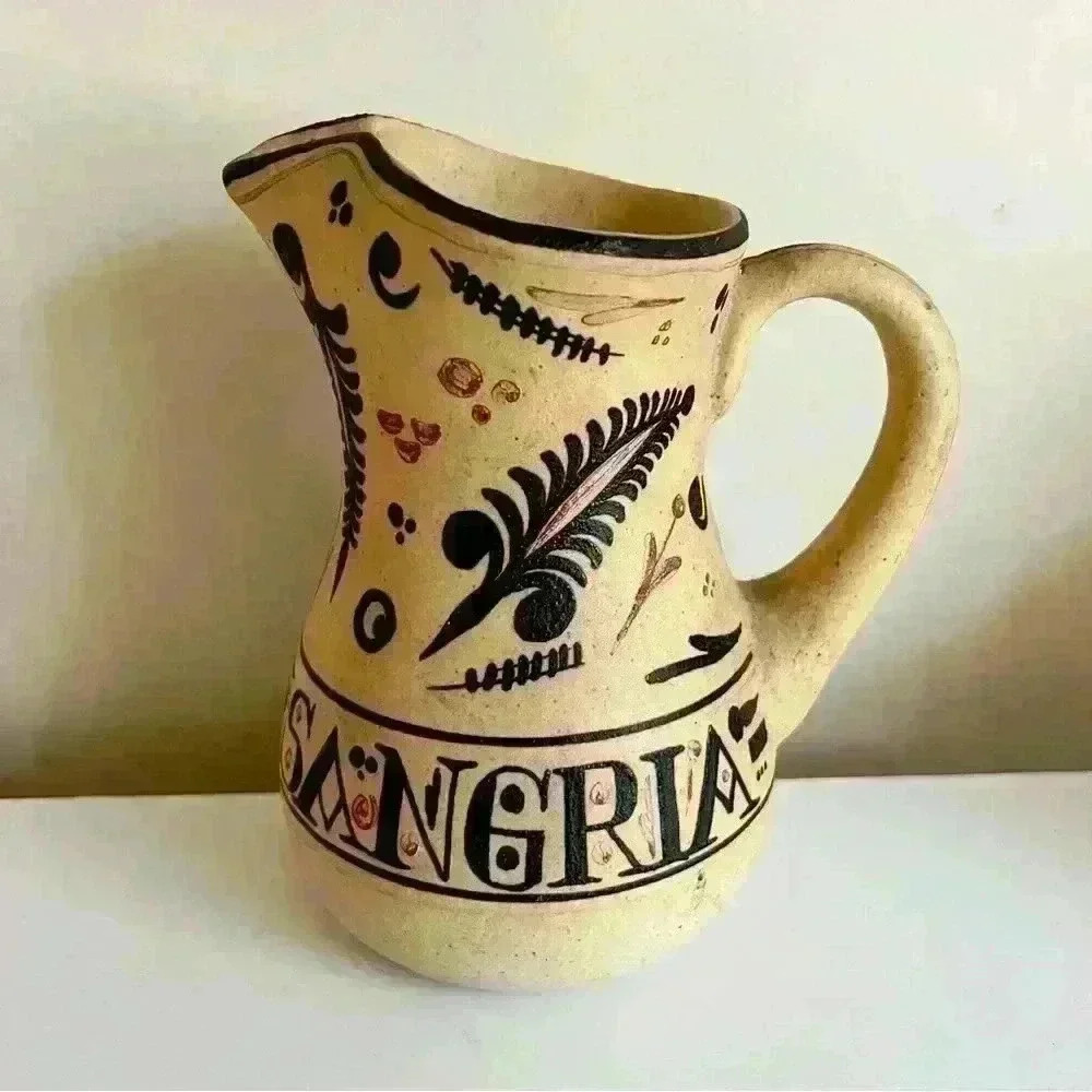 Vintage Sangria Clay Painted Jug Pitcher